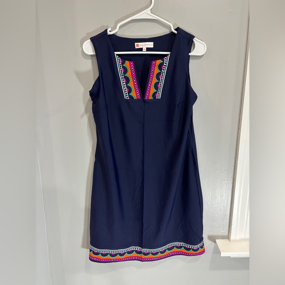 Jude Connally Navy Blue Stretch Carissa Ponte Shift Dress Size S